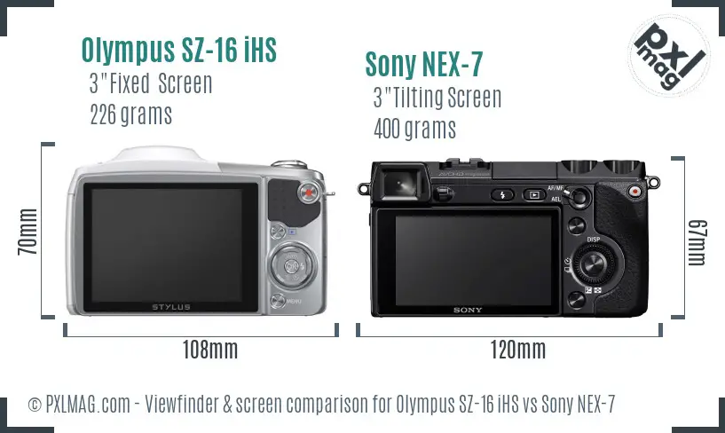 Olympus SZ-16 iHS vs Sony NEX-7 Screen and Viewfinder comparison