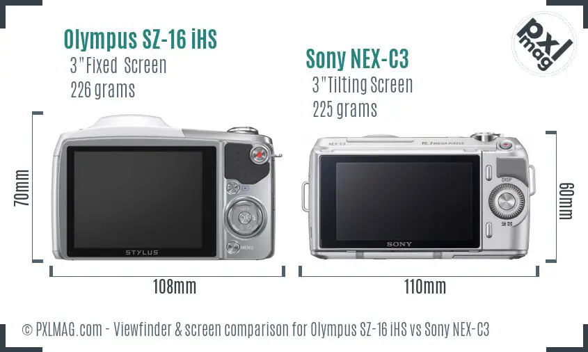 Olympus SZ-16 iHS vs Sony NEX-C3 Screen and Viewfinder comparison
