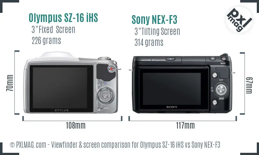 Olympus SZ-16 iHS vs Sony NEX-F3 Screen and Viewfinder comparison