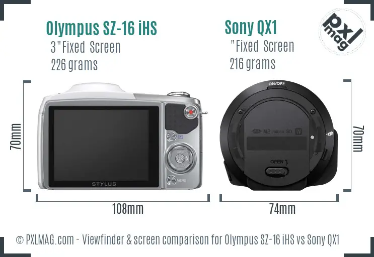 Olympus SZ-16 iHS vs Sony QX1 Screen and Viewfinder comparison