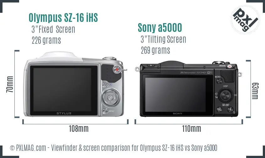 Olympus SZ-16 iHS vs Sony a5000 Screen and Viewfinder comparison