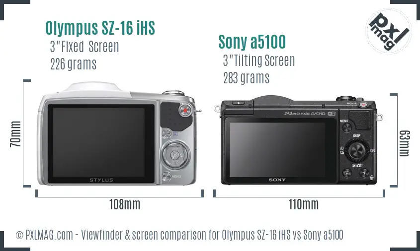 Olympus SZ-16 iHS vs Sony a5100 Screen and Viewfinder comparison Olympus SZ-16 iHS vs Sony a5100 Screen and Viewfinder comparison