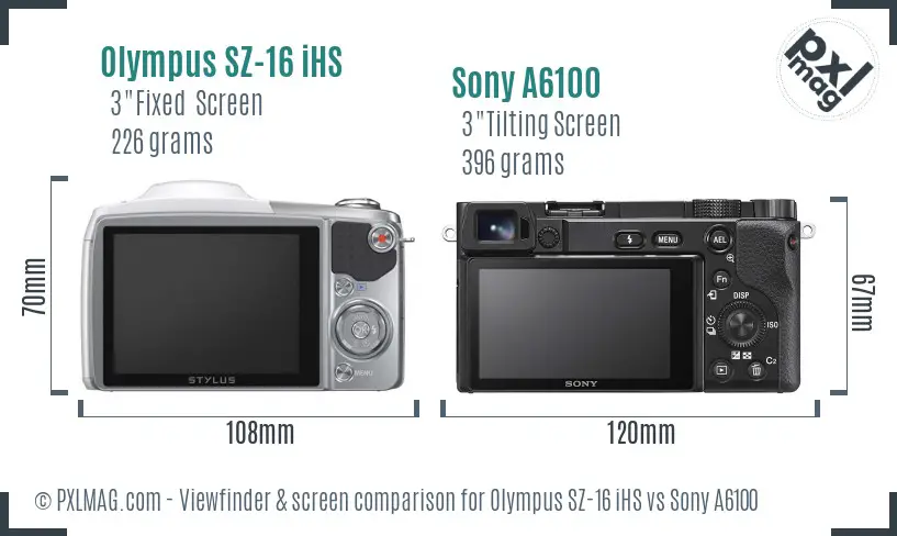Olympus SZ-16 iHS vs Sony A6100 Screen and Viewfinder comparison