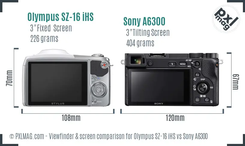 Olympus SZ-16 iHS vs Sony A6300 Screen and Viewfinder comparison