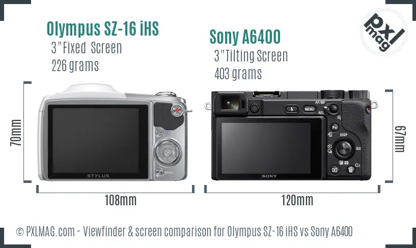 Olympus SZ-16 iHS vs Sony A6400 Screen and Viewfinder comparison
