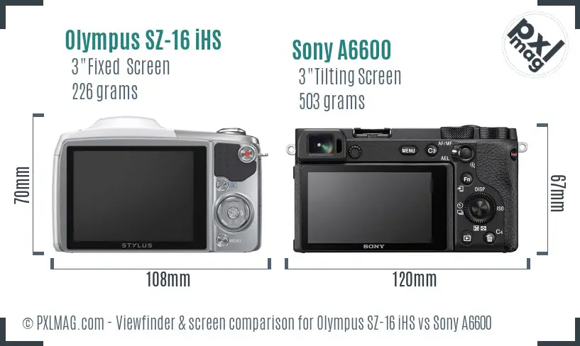 Olympus SZ-16 iHS vs Sony A6600 Screen and Viewfinder comparison