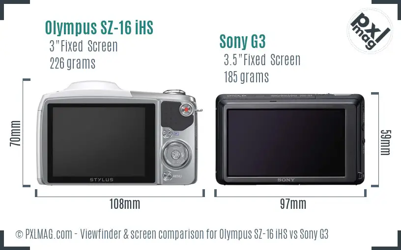 Olympus SZ-16 iHS vs Sony G3 Screen and Viewfinder comparison
