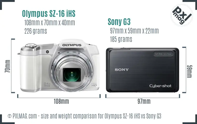 Olympus SZ-16 iHS vs Sony G3 size comparison