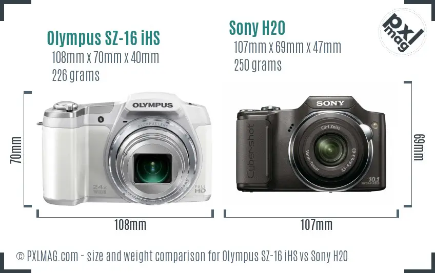Olympus SZ-16 iHS vs Sony H20 size comparison