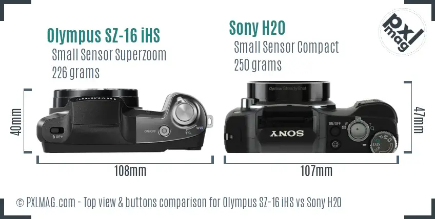 Olympus SZ-16 iHS vs Sony H20 top view buttons comparison