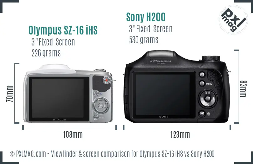 Olympus SZ-16 iHS vs Sony H200 Screen and Viewfinder comparison
