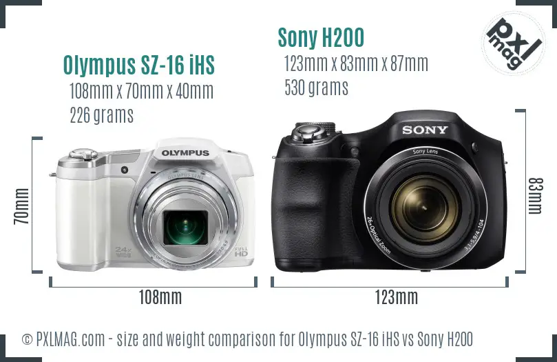 Olympus SZ-16 iHS vs Sony H200 size comparison