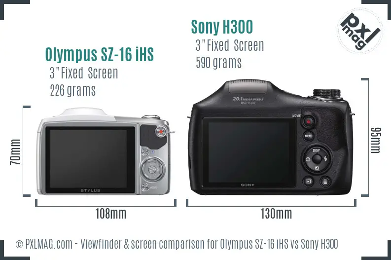 Olympus SZ-16 iHS vs Sony H300 Screen and Viewfinder comparison