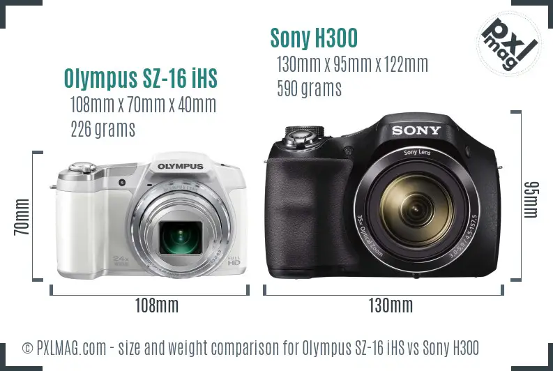 Olympus SZ-16 iHS vs Sony H300 size comparison