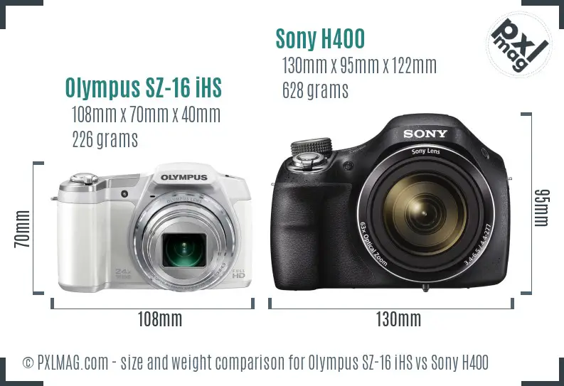 Olympus SZ-16 iHS vs Sony H400 size comparison