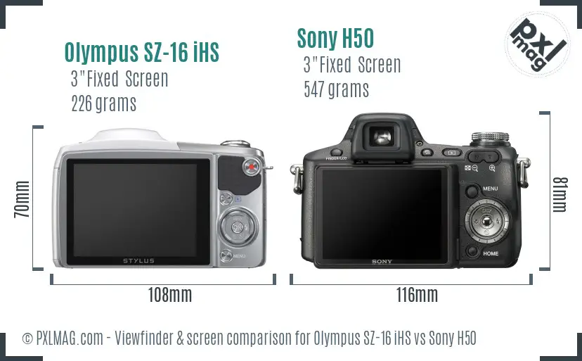 Olympus SZ-16 iHS vs Sony H50 Screen and Viewfinder comparison