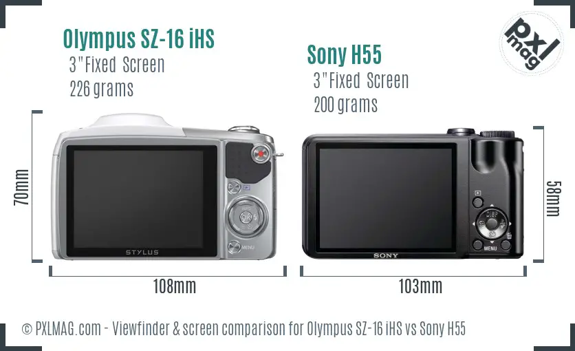 Olympus SZ-16 iHS vs Sony H55 Screen and Viewfinder comparison