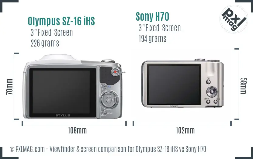 Olympus SZ-16 iHS vs Sony H70 Screen and Viewfinder comparison