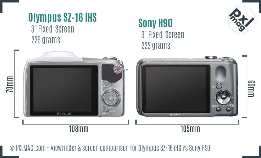 Olympus SZ-16 iHS vs Sony H90 Screen and Viewfinder comparison