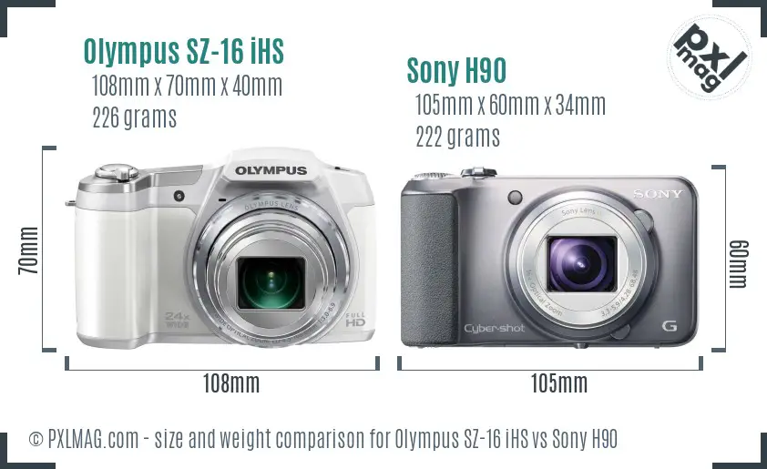 Olympus SZ-16 iHS vs Sony H90 size comparison