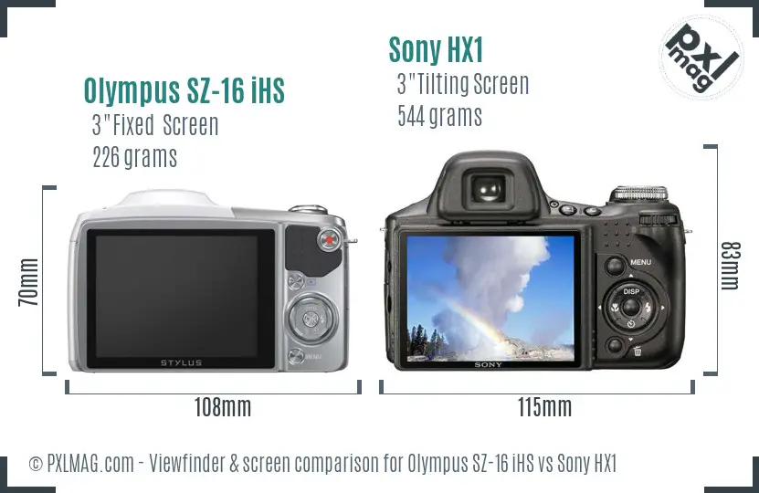 Olympus SZ-16 iHS vs Sony HX1 Screen and Viewfinder comparison