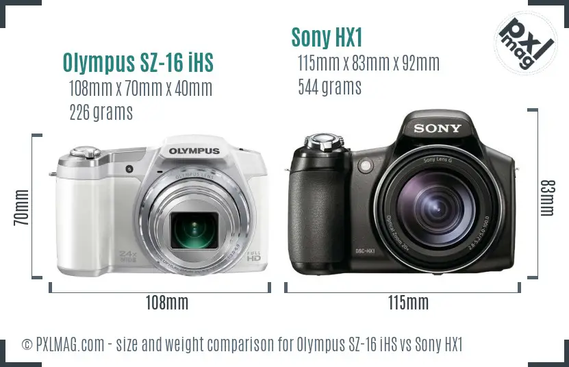 Olympus SZ-16 iHS vs Sony HX1 size comparison
