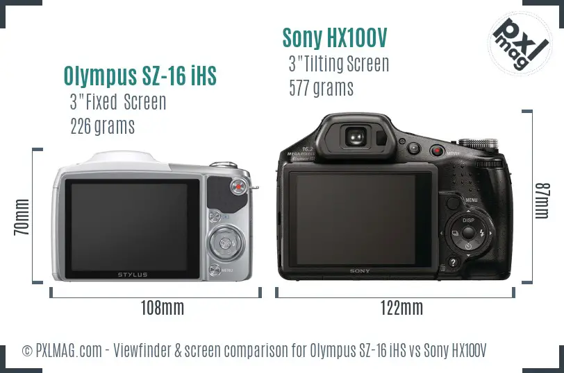 Olympus SZ-16 iHS vs Sony HX100V Screen and Viewfinder comparison