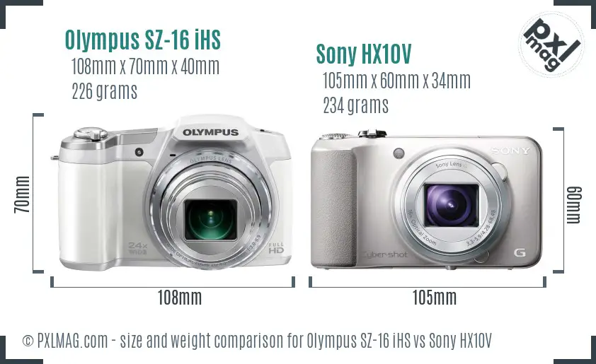 Olympus SZ-16 iHS vs Sony HX10V size comparison