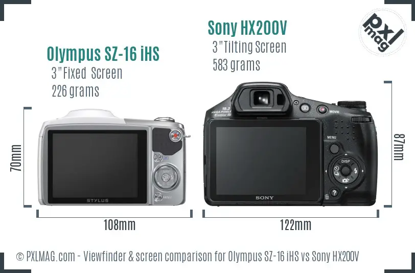 Olympus SZ-16 iHS vs Sony HX200V Screen and Viewfinder comparison