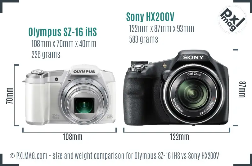 Olympus SZ-16 iHS vs Sony HX200V size comparison