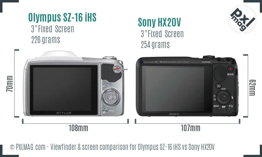 Olympus SZ-16 iHS vs Sony HX20V Screen and Viewfinder comparison