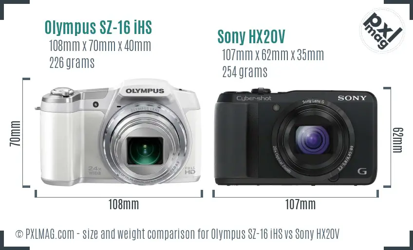 Olympus SZ-16 iHS vs Sony HX20V size comparison