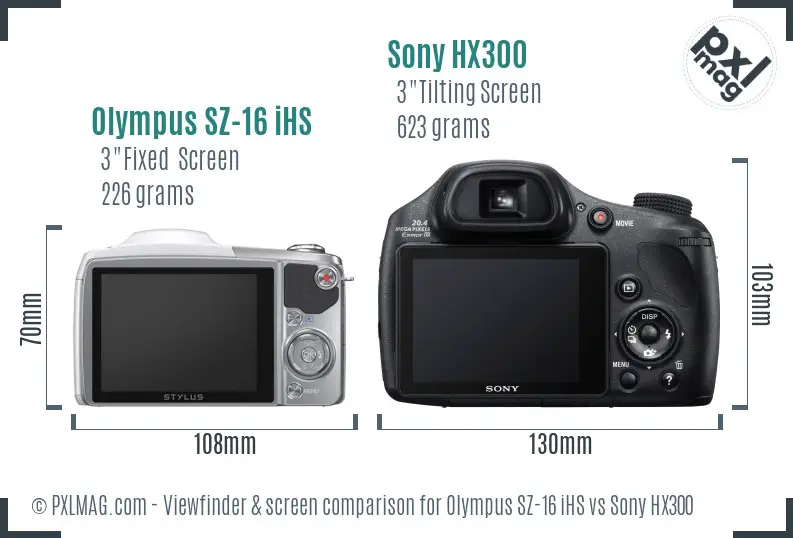 Olympus SZ-16 iHS vs Sony HX300 Screen and Viewfinder comparison