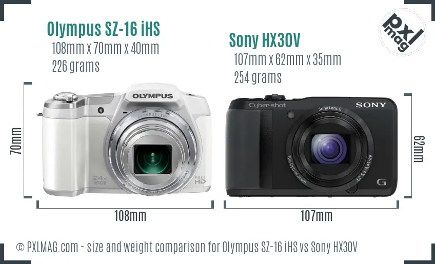 Olympus SZ-16 iHS vs Sony HX30V size comparison