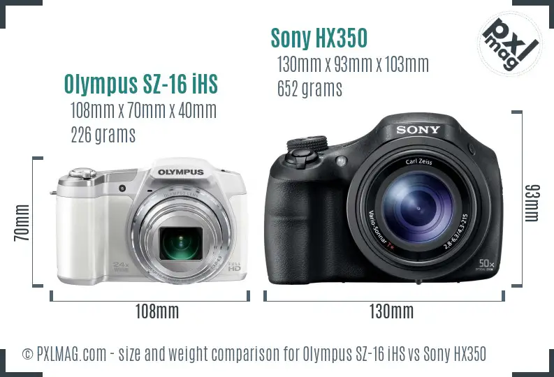 Olympus SZ-16 iHS vs Sony HX350 size comparison