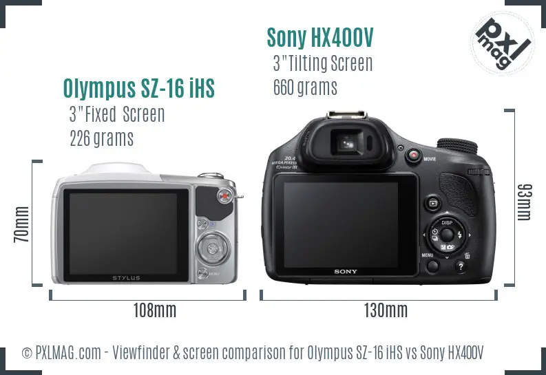 Olympus SZ-16 iHS vs Sony HX400V Screen and Viewfinder comparison