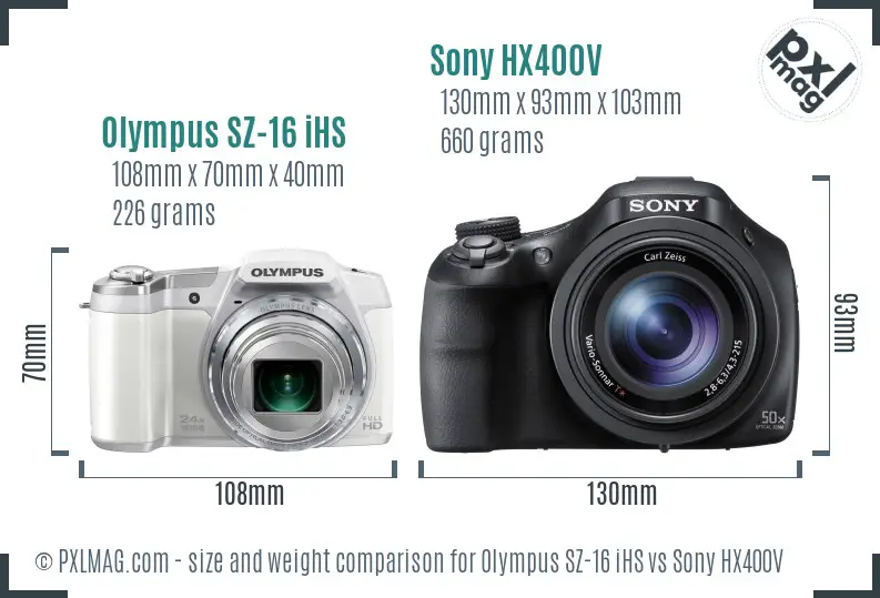 Olympus SZ-16 iHS vs Sony HX400V size comparison
