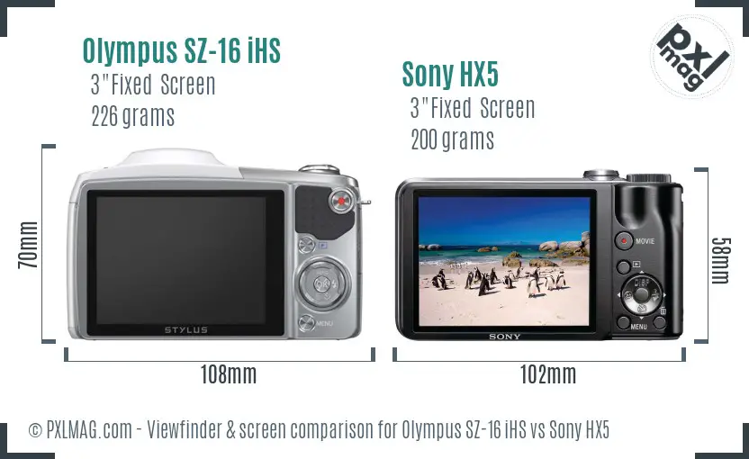 Olympus SZ-16 iHS vs Sony HX5 Screen and Viewfinder comparison