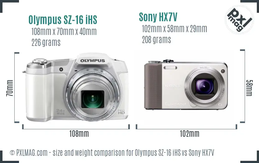 Olympus SZ-16 iHS vs Sony HX7V size comparison