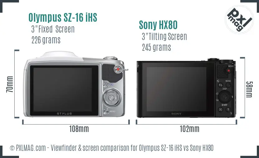 Olympus SZ-16 iHS vs Sony HX80 Screen and Viewfinder comparison
