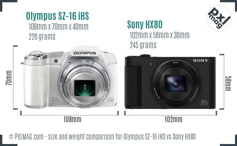 Olympus SZ-16 iHS vs Sony HX80 size comparison