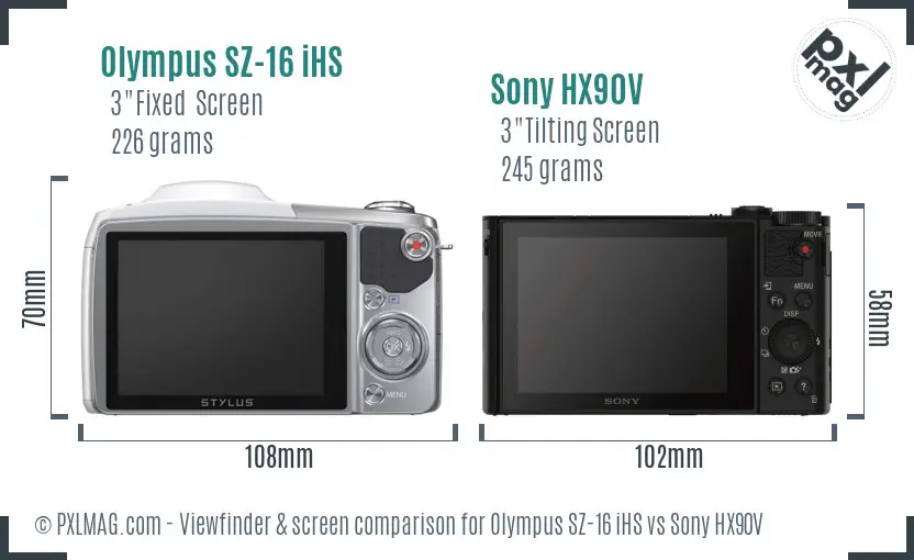 Olympus SZ-16 iHS vs Sony HX90V Screen and Viewfinder comparison