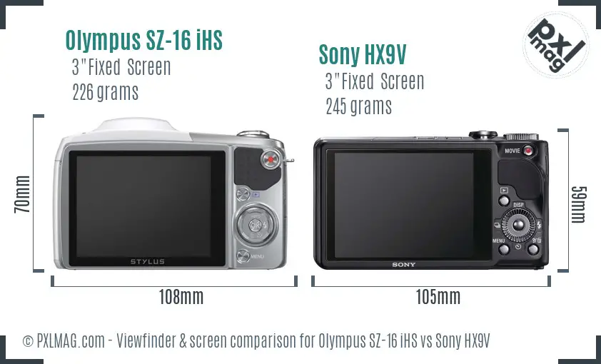 Olympus SZ-16 iHS vs Sony HX9V Screen and Viewfinder comparison