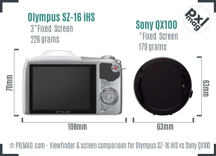 Olympus SZ-16 iHS vs Sony QX100 Screen and Viewfinder comparison