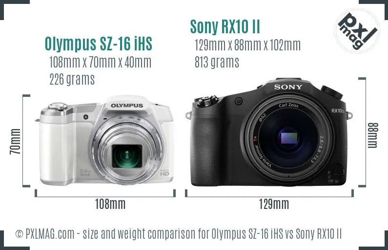 Olympus SZ-16 iHS vs Sony RX10 II size comparison