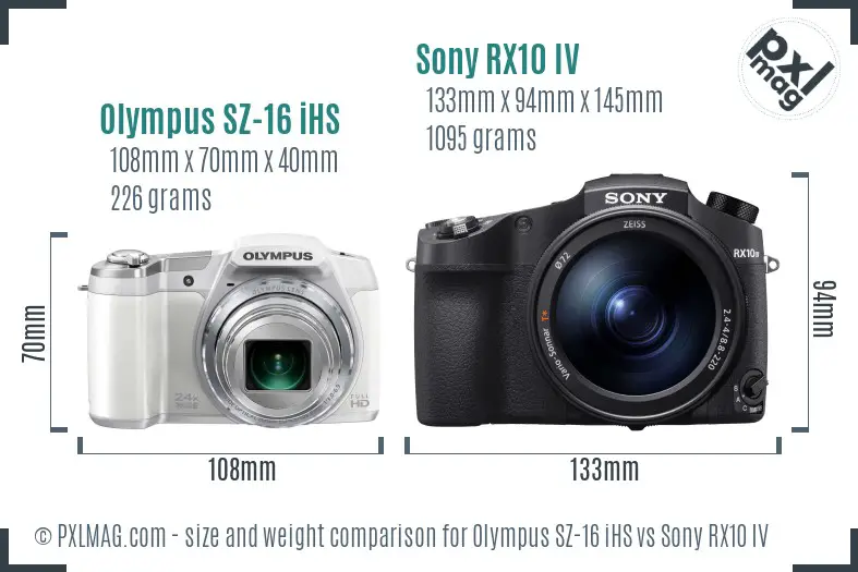 Olympus SZ-16 iHS vs Sony RX10 IV size comparison