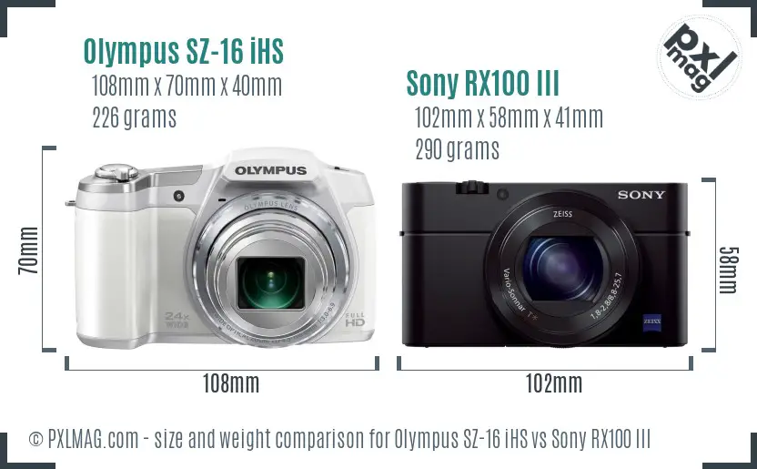 Olympus SZ-16 iHS vs Sony RX100 III size comparison