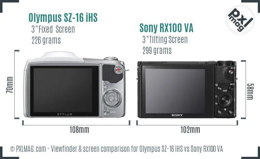 Olympus SZ-16 iHS vs Sony RX100 VA Screen and Viewfinder comparison