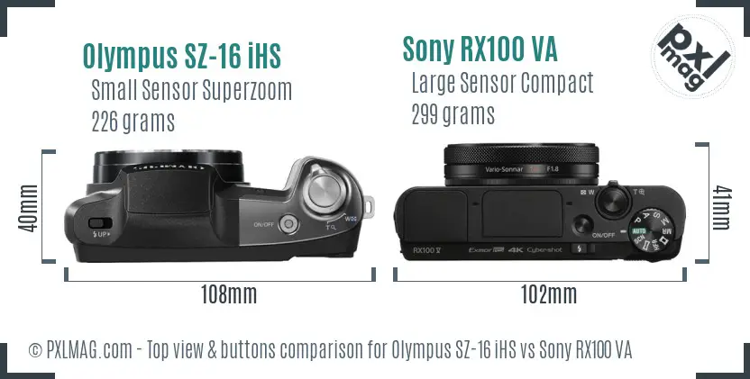 Olympus SZ-16 iHS vs Sony RX100 VA top view buttons comparison