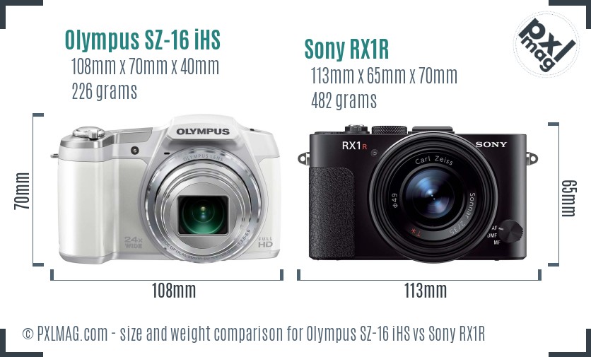 Olympus SZ-16 iHS vs Sony RX1R size comparison